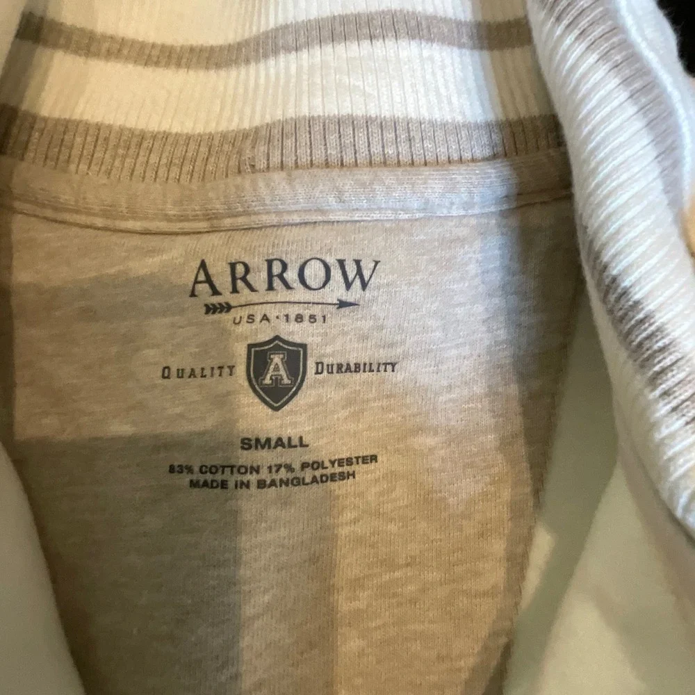 Arrow Mens Quarter Zip Pullover Sweatshirt‎ Cream Off White Small Mock Neck